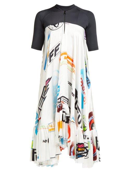 Matchesfashion.com Marine Serre - Logo Print Contrast Panel Satin Dress - Womens - Black Multi