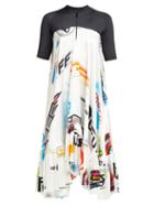 Matchesfashion.com Marine Serre - Logo Print Contrast Panel Satin Dress - Womens - Black Multi