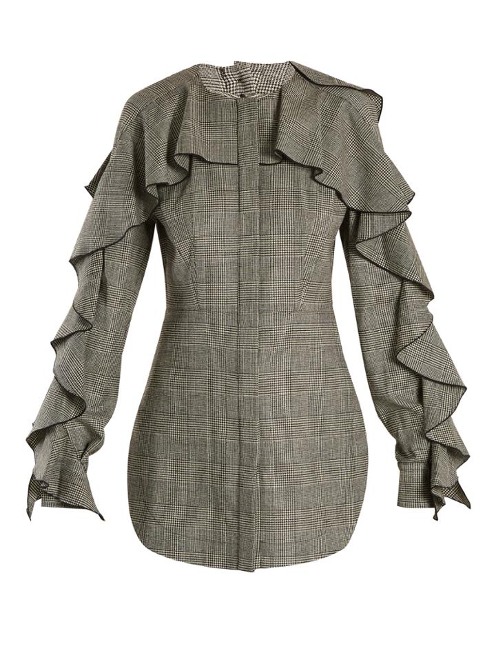 Sara Battaglia Prince Of Wales-checked Wool-blend Top