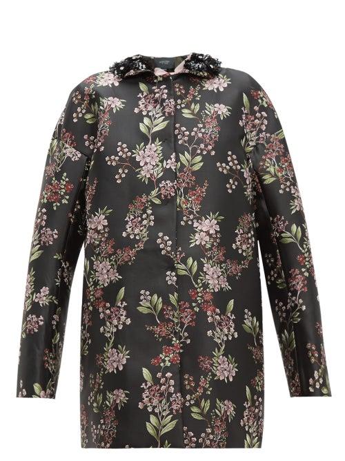 Matchesfashion.com Giambattista Valli - Beaded Single Breasted Floral Jacquard Coat - Womens - Black Multi