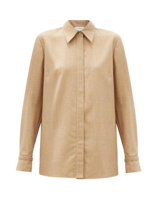 Matchesfashion.com Gabriela Hearst - Cruz Point-collar Wool-blend Shirt - Womens - Camel