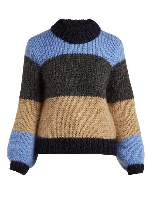 Matchesfashion.com Ganni - Julliard Colour Block Mohair Blend Knit Sweater - Womens - Blue Multi