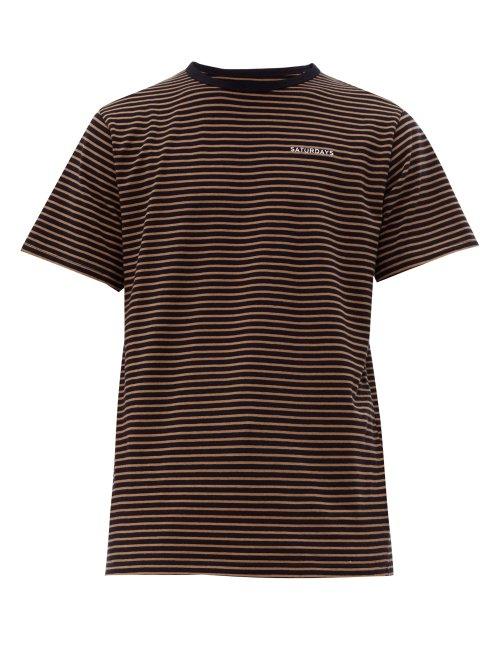 Matchesfashion.com Saturdays Nyc - Brandon Feeder Striped Cotton T Shirt - Mens - Brown Stripe