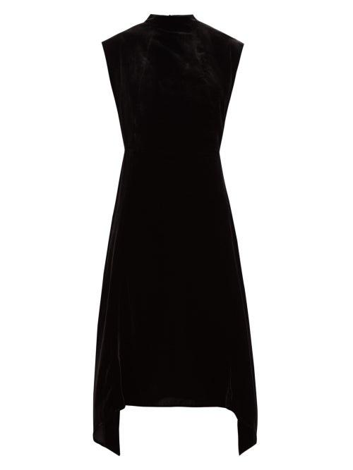 Matchesfashion.com Cefinn - Allegra Mock Neck Velvet Midi Dress - Womens - Black
