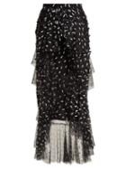 Matchesfashion.com Rodarte - Asymmetric Floral And Bow Appliqu Tulle Skirt - Womens - Black White