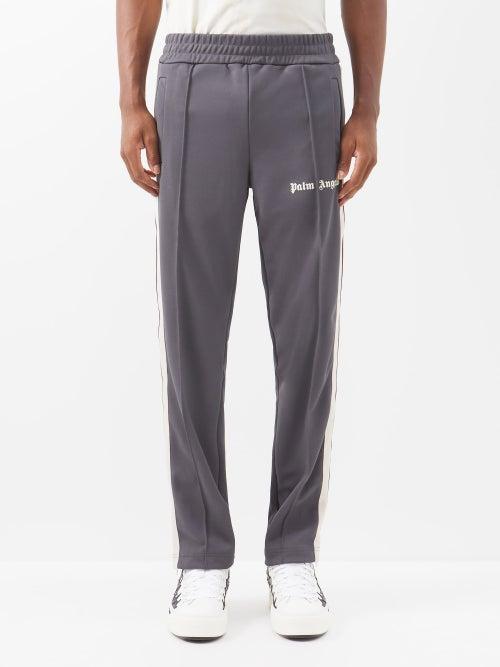 Palm Angels - Logo-print Striped Jersey Track Pants - Mens - Dark Grey