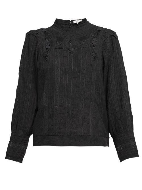 Matchesfashion.com Sea - Aster Lace Insert Cotton Blend Blouse - Womens - Black