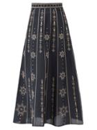 Matchesfashion.com Le Sirenuse, Positano - Camille Palazzina Embroidered Cotton-voile Skirt - Womens - Black