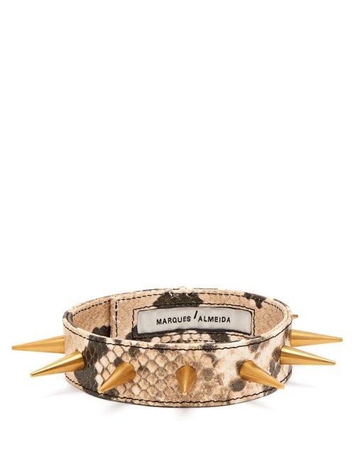 Matchesfashion.com Marques'almeida - Spiked Snakeskin Effect Leather Choker - Womens - Brown