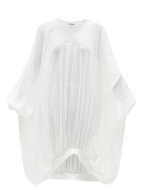 Matchesfashion.com Junya Watanabe - Draped Sequin-embellished Voile Dress - Womens - White