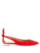 Matchesfashion.com Aquazzura - Bow Tie Cutout Leather Flats - Womens - Red