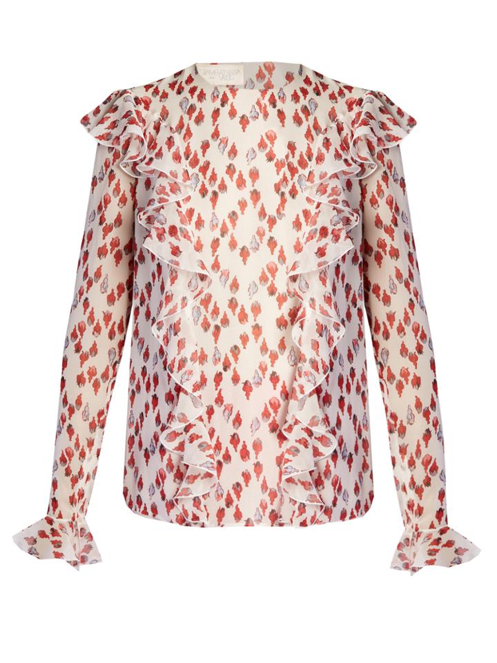 Giambattista Valli Flower-bud Print Ruffled Silk-georgette Blouse