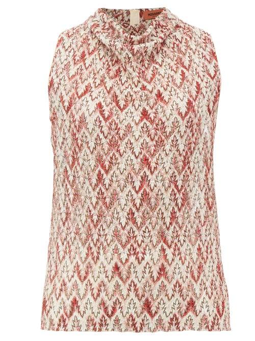 Matchesfashion.com Missoni - Cowl-neck Zigzag-knitted Lam Top - Womens - Red Multi