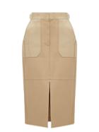 Matchesfashion.com Fendi - Panelled Leather Midi Skirt - Womens - Beige