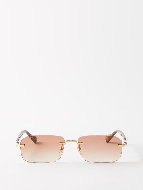 Gucci Eyewear - Rectangle Metal Sunglasses - Mens - Gold