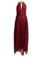 Matchesfashion.com Roland Mouret - Risby Halterneck Silk Crepe Dress - Womens - Burgundy