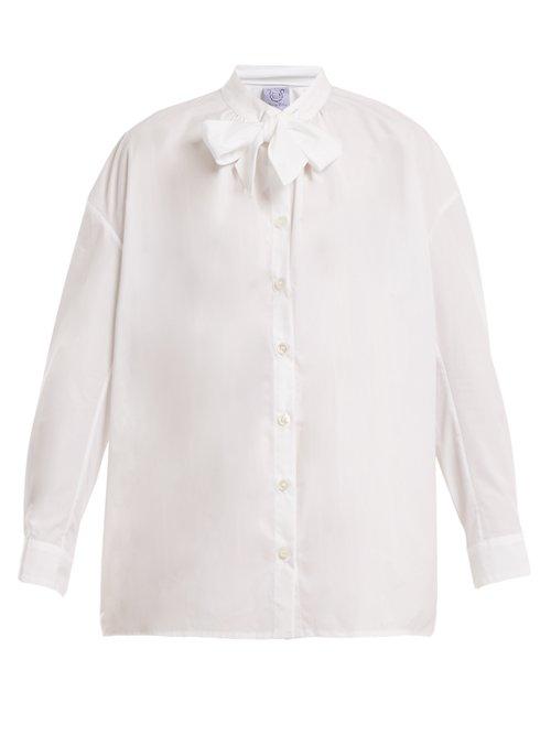 Matchesfashion.com Thierry Colson - Rowena Tie Neck Cotton Poplin Shirt - Womens - White