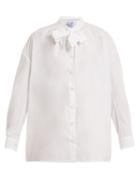 Matchesfashion.com Thierry Colson - Rowena Tie Neck Cotton Poplin Shirt - Womens - White