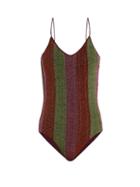 Matchesfashion.com Oseree - Lumire Striped Metallic Swimsuit - Womens - Brown Multi