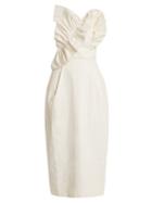 Matchesfashion.com Anna October - Ruffle Trimmed Strapless Coated Linen Blend Dress - Womens - White