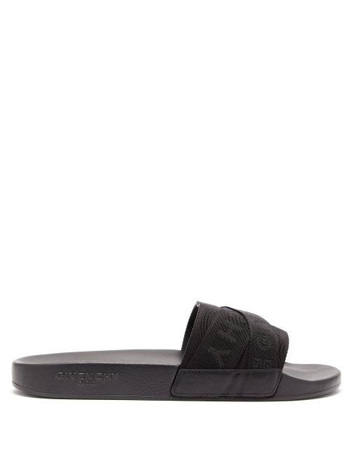 Matchesfashion.com Givenchy - Logo Jacquard Cross Strap Rubber Slides - Mens - Black