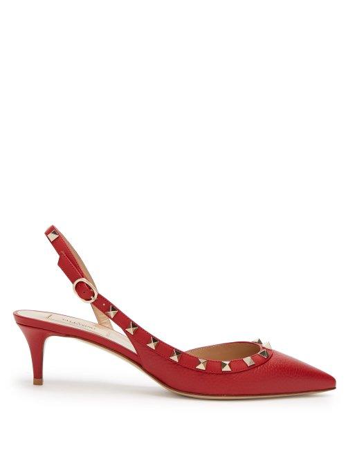 Matchesfashion.com Valentino - Rockstud Slingback Leather Pumps - Womens - Red