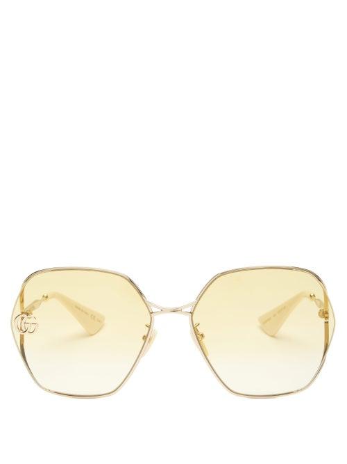 Matchesfashion.com Gucci - Gg-logo Geometric Metal Sunglasses - Womens - Gold