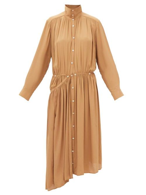 Lemaire - Apron Asymmetric Buttoned Crepe Dress - Womens - Light Brown