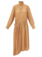 Lemaire - Apron Asymmetric Buttoned Crepe Dress - Womens - Light Brown