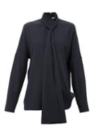 Matchesfashion.com Tibi - Pussy-bow Silk Crepe-de-chine Blouse - Womens - Navy