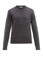 Matchesfashion.com Ami - Logo Appliqud Merino Wool Sweater - Mens - Grey