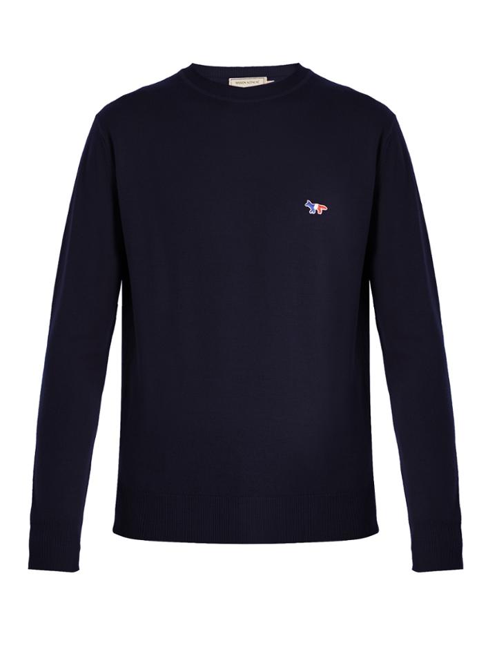 Maison Kitsuné Crew-neck Fox-appliqu Wool Sweater