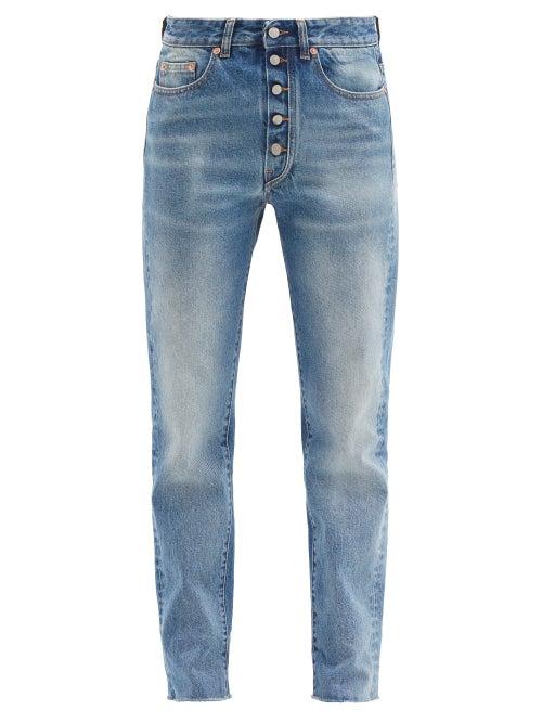 Matchesfashion.com Mm6 Maison Margiela - Exposed-button Tapered-leg Jeans - Womens - Denim