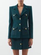 Alessandra Rich - Patch-pocket Wool-blend Boucl Suit Jacket - Womens - Dark Green