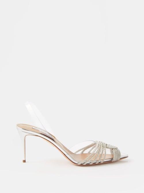 Aquazzura - Gatbsy Sling 75 Crystal-embellished Pvc Pumps - Womens - Silver