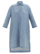 Loewe - Logo-embroidered Linen-blend Chambray Shirt Dress - Womens - Light Denim