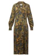 Matchesfashion.com Ganni - Camouflage Print Satin Wrap Dress - Womens - Khaki
