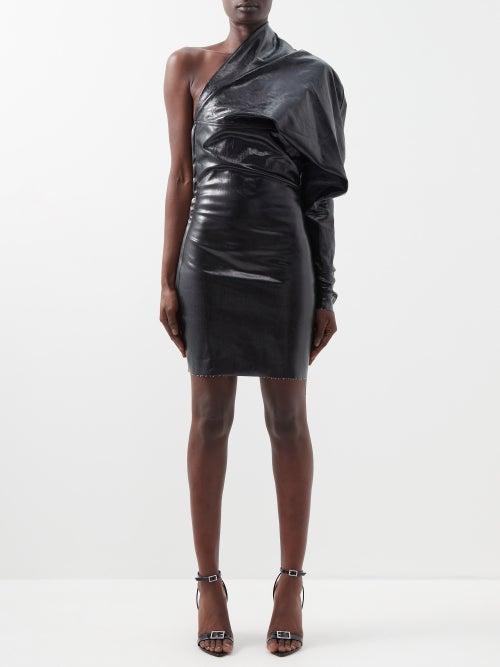Rick Owens - Diana One-shoulder Lacquered-denim Mini Dress - Womens - Black
