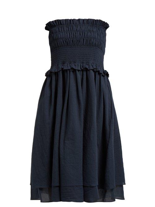 Matchesfashion.com Loup Charmant - Corolla Shirred Cotton Dress - Womens - Navy