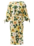 Matchesfashion.com Dolce & Gabbana - Camellia-print Silk-blend Charmeuse Midi Dress - Womens - Yellow Multi