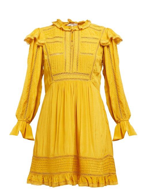 Matchesfashion.com Sea - Poppy Ruffled Sateen Mini Dress - Womens - Dark Yellow