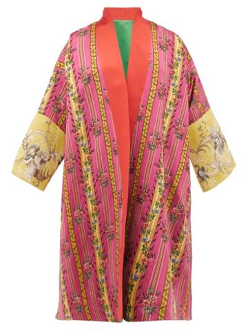 Matchesfashion.com Rianna + Nina - Vintage Floral-jacquard Silk Robe Coat - Womens - Green Multi
