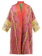 Matchesfashion.com Rianna + Nina - Vintage Floral-jacquard Silk Robe Coat - Womens - Green Multi