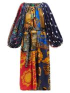 Matchesfashion.com Rianna + Nina - Patchwork Gathered-neck Vintage-silk Dress - Womens - Multi