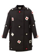 Shushu/tong - Floral-embellished Wool-blend Coat - Womens - Black Multi