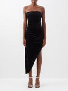 Norma Kamali - Asymmetric Strapless Ruched Velvet Dress - Womens - Black