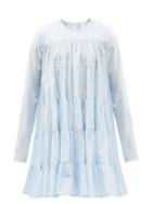 Matchesfashion.com Merlette - Soliman Tiered Cotton-voile Dress - Womens - Light Blue