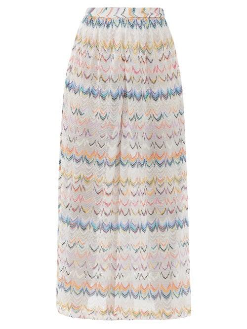 Matchesfashion.com Missoni Mare - Side-slit Zigzag-jacquard Wide-leg Trousers - Womens - White Multi