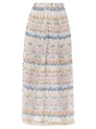 Matchesfashion.com Missoni Mare - Side-slit Zigzag-jacquard Wide-leg Trousers - Womens - White Multi