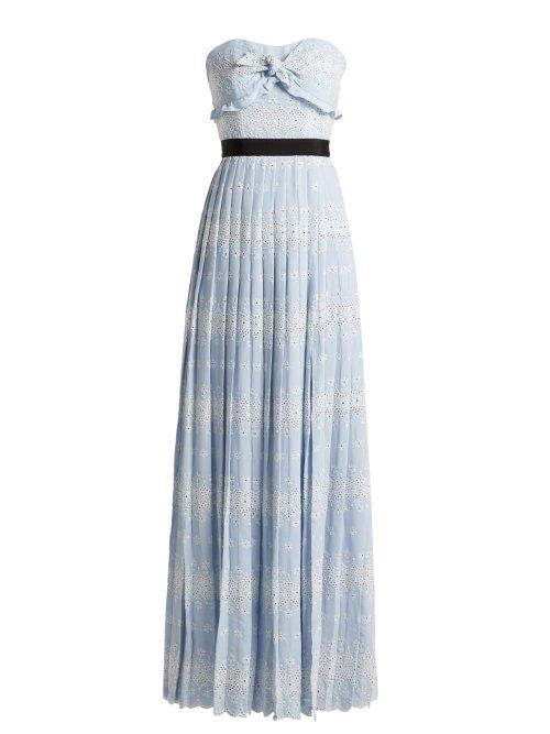 Matchesfashion.com Self-portrait - Strapless Floral Broderie Anglaise Maxi Dress - Womens - Light Blue